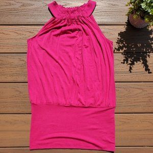 Express Magenta Pink Blouse High Neck Top Blouson Loose Shirt Preppy Casual XS